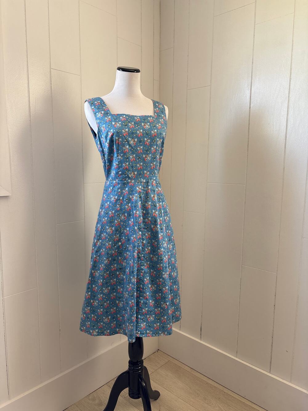Circus Blue Ditzy Print Retro Fit & Flare Midi Dress, UK Size 8